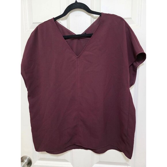 Uniqlo Women's V-Neck Short Sleeve Office Formal Blouse Burgundy Size M - Picture 2 of 5
